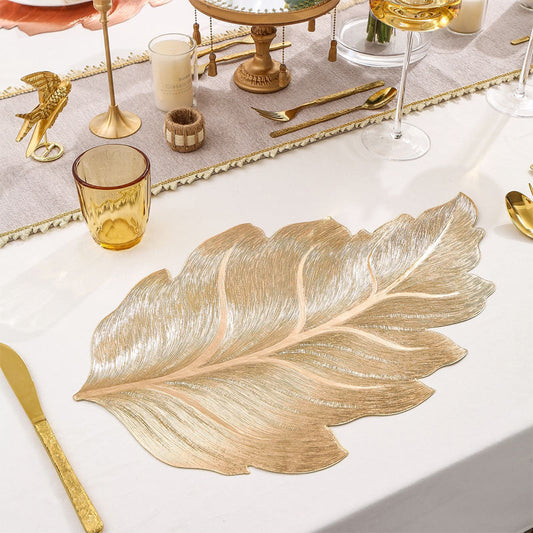 ✨ Mantel Individual 3D Hoja de Oro - Resistente al Calor y Fácil de Limpiar, Diseño Elegante para Celebraciones 🎉📦