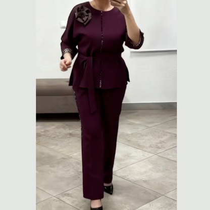 ✨ Elegante conjunto de dos piezas con detalles de leopardo: cinturón, pantalones anchos y comodidad superior (¡elegante y versátil para cualquier ocasión!).