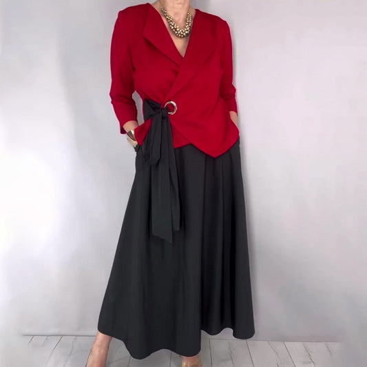 Conjunto de dos piezas para mujer: top elegante y falda lisa