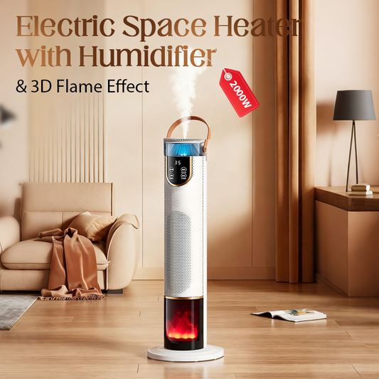 🔥💧¡Calentador de 2000 W para un calentamiento y humidificación rápidos! Atmósfera de llama 3D | Calentamiento de ángulo amplio | Control remoto y control táctil | Protección antivuelco segura ✅