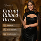 Vestido acanalado con aberturas para mujer con capa de gasa