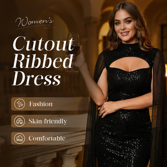 Vestido acanalado con aberturas para mujer con capa de gasa