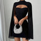 Vestido acanalado con aberturas para mujer con capa de gasa