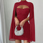 Vestido acanalado con aberturas para mujer con capa de gasa