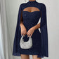 Vestido acanalado con aberturas para mujer con capa de gasa