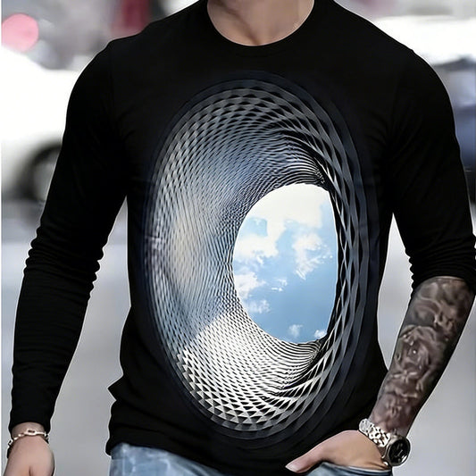 👕 Camiseta de Manga Larga Unisex – Impresión 3D Túnel Óptico, Holgada, Transpirable, Versátil para Ocio, Tallas S-4XL