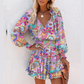 Vestido mini de manga larga con cuello en V y volantes en el bajo para mujer