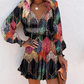 Vestido mini de manga larga con cuello en V y volantes en el bajo para mujer