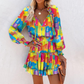 Vestido mini de manga larga con cuello en V y volantes en el bajo para mujer