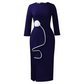Elegante vestido ajustado con cuello redondo y volantes