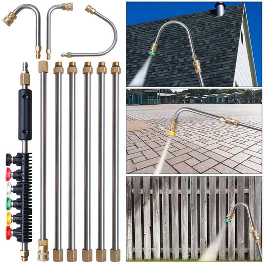 💦 Juego de Varillas Extensibles para Limpieza de Alta Presión – Acero Inoxidable, Latón, 4000 PSI, Conexión Rápida 1/4", Varilla en U, 6 Boquillas, Limpieza de Canaletas