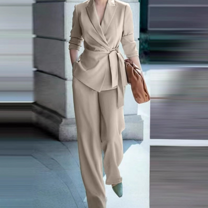 👗 Conjunto de Chaqueta Elegante de Cintura Alta y Pantalones Anchos para Mujer – Estilo Sofisticado y Confortable para Todo Momento ✨🌟