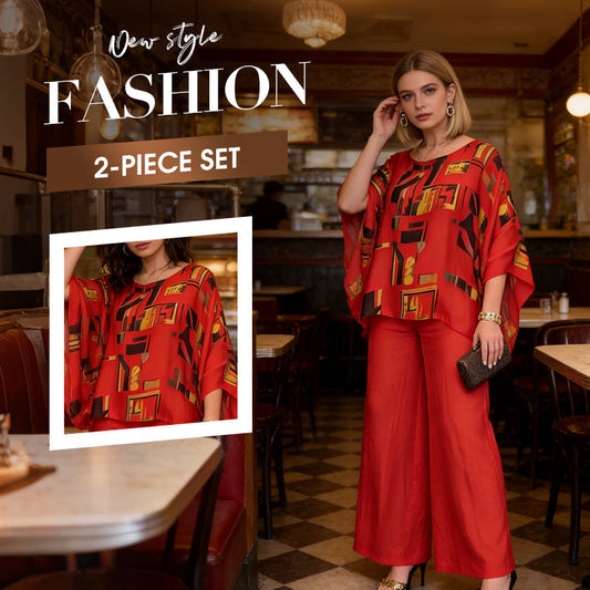 Conjunto de dos piezas para mujer con top estampado y pantalones