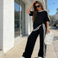 Conjunto de camiseta de rayas y pantalones anchos para mujer