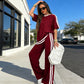 Conjunto de camiseta de rayas y pantalones anchos para mujer