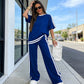 Conjunto de camiseta de rayas y pantalones anchos para mujer