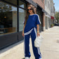 Conjunto de camiseta de rayas y pantalones anchos para mujer