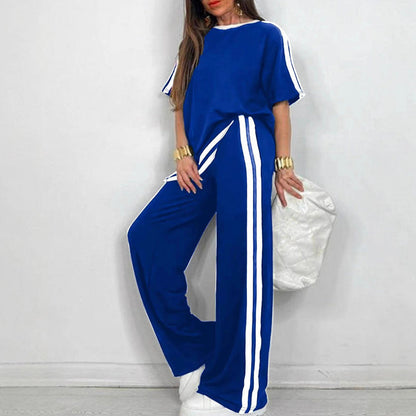Conjunto de camiseta de rayas y pantalones anchos para mujer