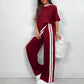 Conjunto de camiseta de rayas y pantalones anchos para mujer