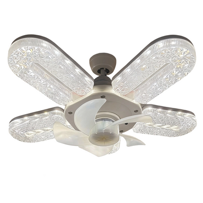 Lámpara LED con ventilador de 5 aspas y efecto cristal