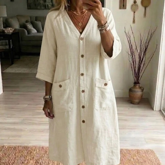 📢📢 ¡50 % DE DESCUENTO! ⏰ Vestido midi informal de mujer con cuello en V