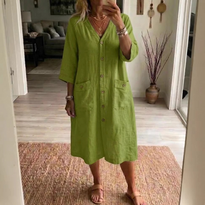 📢📢 ¡50 % DE DESCUENTO! ⏰ Vestido midi informal de mujer con cuello en V