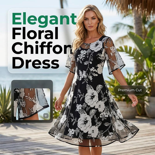 ⏰🔥 ¡50% DE DESCUENTO POR TIEMPO LIMITADO! 🌸 Elegante vestido de gasa con estampado floral para mujer: fluido, ligero y perfecto para cualquier ocasión ✨💃