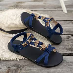 👡 ¡OFERTA DE VERANO 50% DE DESCUENTO! 🌸 Sandalias Planas Transpirables de Punta Redonda para Mujer – Ajuste Seguro, Plantilla Acolchada, Detalles Bohemios y Cuero Sintético ✨