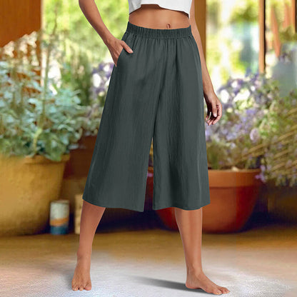 ⏰🔥¡50 % DE DESCUENTO POR TIEMPO LIMITADO! 👖 Pantalones informales de color liso, de corte ancho y largo 3/4: cómodos, elegantes y con un estilo chic sin esfuerzo ✨💃