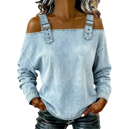 👕 ¡50 % DE DESCUENTO POR TIEMPO LIMITADO! ✨ Top vaquero para mujer: tirantes anchos, moderno, informal ✨