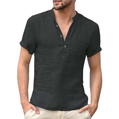 💥Oferta especial de novedades 2026: Camiseta Henley de manga corta para hombre en mezcla de lino