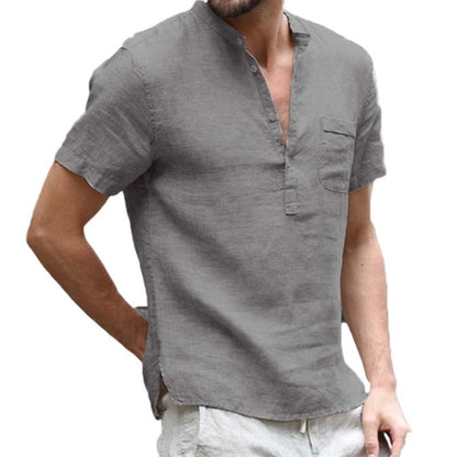 💥Oferta especial de novedades 2026: Camiseta Henley de manga corta para hombre en mezcla de lino