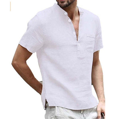 💥Oferta especial de novedades 2026: Camiseta Henley de manga corta para hombre en mezcla de lino