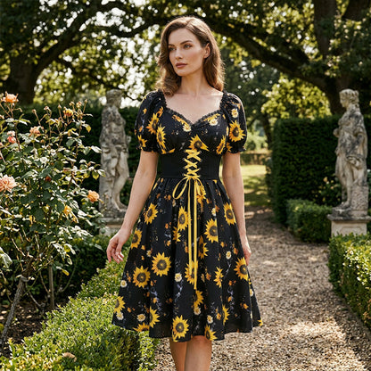 ⏰¡50 % DE DESCUENTO POR TIEMPO LIMITADO!🔥Vestido de mujer con estampado y mangas abullonadas