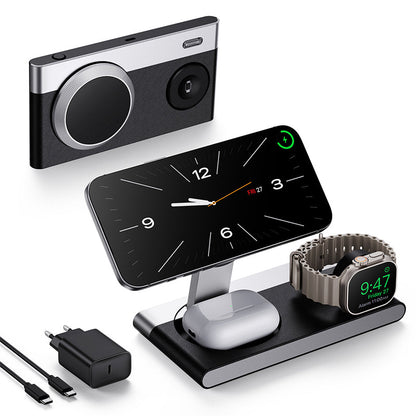 ⏰🔥¡50 % DE DESCUENTO POR TIEMPO LIMITADO! ⚡ Soporte de carga inalámbrica magnético plegable 3 en 1: rápido, práctico y perfecto para el móvil, los AirPods y el reloj inteligente ✨📱