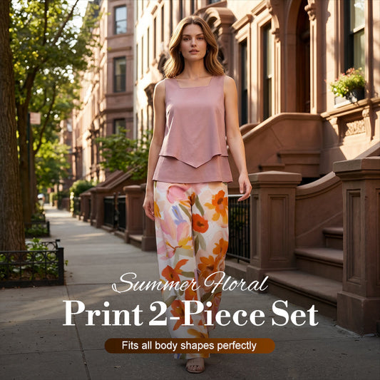 Conjunto de 2 Piezas con Estampado Floral de Verano para Mujer