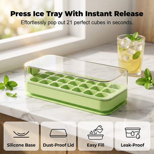 🌞¡Dale un toque primaveral con un 50 % de descuento!🧊Molde para cubitos de hielo a prueba de fugas con tapa: molde de silicona apto para uso alimentario con un sencillo sistema de apertura a presión