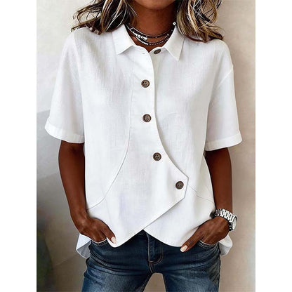 📢📢50 % de descuento en novedades: camisa asimétrica de manga corta con botones para mujer