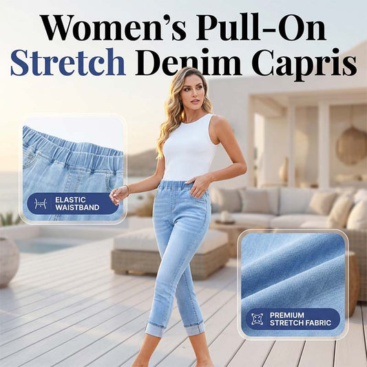 Vaqueros capri elásticos de denim para mujer, sin cremallera
