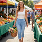 Vaqueros capri elásticos de denim para mujer, sin cremallera