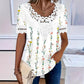 Camiseta de mujer con cuello redondo y ribete de encaje