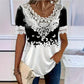 Camiseta de mujer con cuello redondo y ribete de encaje