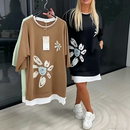 Vestido de dos piezas de felpa con estampado floral para mujer