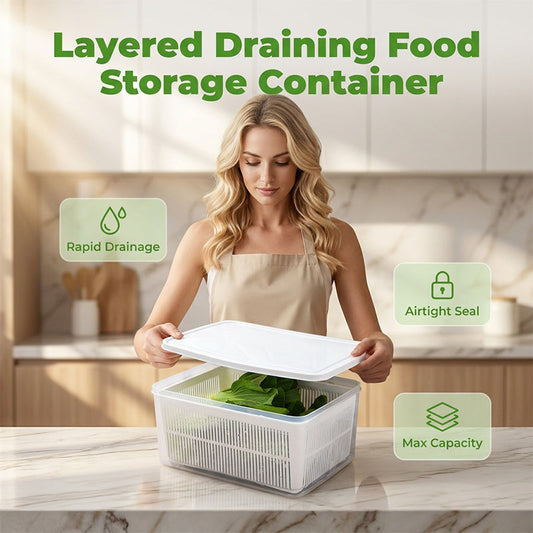 Recipiente para almacenar alimentos con drenaje por capas