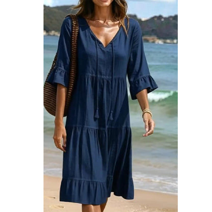 ☀️ 50 % DE DESCUENTO DE VERANO 👗🌊✨ ¡Lleva la brisa marina! Este vestido es tu look costero para el verano.