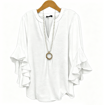 🌸 ¡50 % DE DESCUENTO POR TIEMPO LIMITADO! ✨ Top con cuello en V y mangas con volantes: blusa femenina holgada, ligera y de estilo casual elegante 🌿