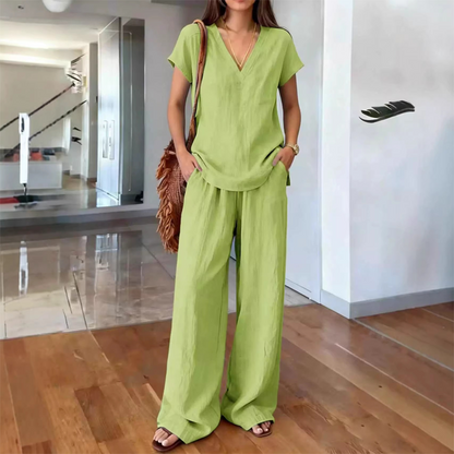 🔥Oferta por tiempo limitado: conjunto de dos piezas informal con cuello en V para mujer