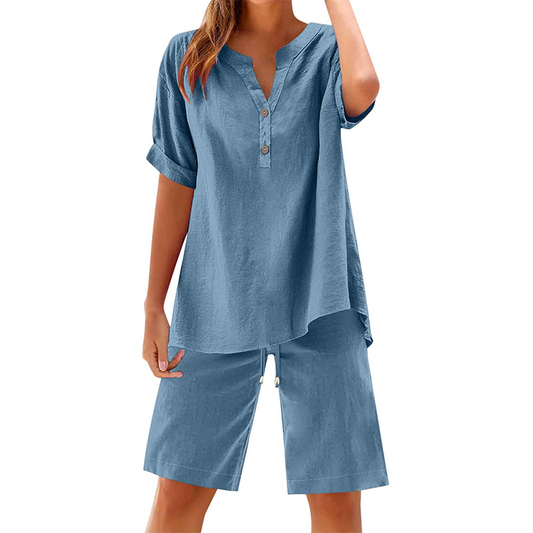 🔥Oferta por tiempo limitado: conjunto de dos piezas de algodón y lino para mujer
