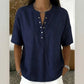 Camiseta informal de manga corta y cuello en V para mujer