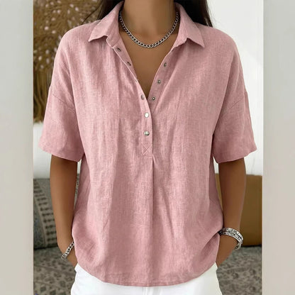 Camiseta informal de manga corta y cuello en V para mujer